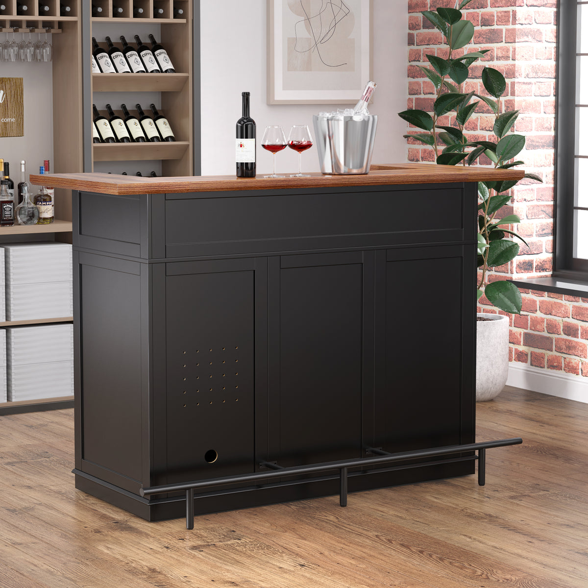 Home Bar Unit with Fridge Space, U-Shape Liquor Wine Cabinet, 63