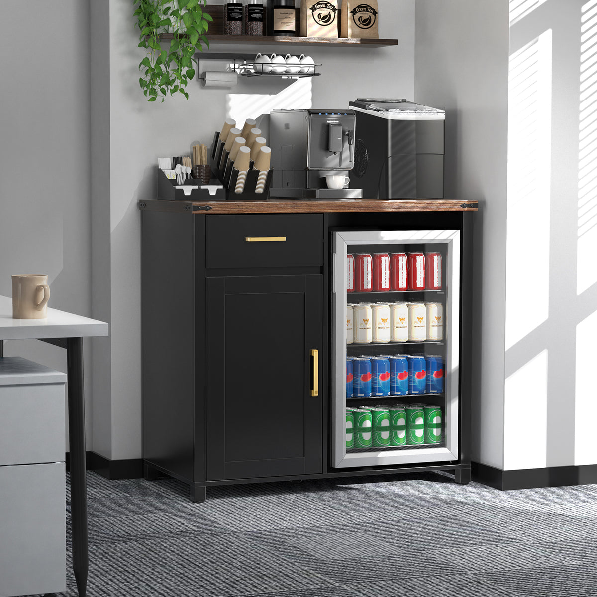 Coffee Bar with Mini Fridge Space, Mini Fridge Cabinet Stand for Dorm ...