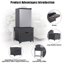 Load image into Gallery viewer, Mini Fridge Stand with Storage, Heavy Duty Mini Fridge Table with Rolling Cabinet