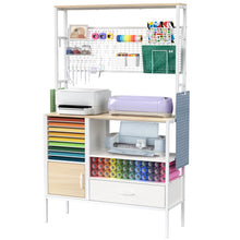 Load image into Gallery viewer, GDLF Craft Storage Cabinet Compatible with Cricut Machines, Supports Simultaneous Use of 2 Cutting Machines & Printer, Large Craft Organizer with Drawer, Vinyl Roll Holder, Tool & Accessory Workspace