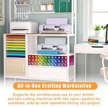 Load image into Gallery viewer, GDLF Craft Storage Cabinet Compatible with Cricut Machines, Supports Simultaneous Use of 2 Cutting Machines & Printer, Large Craft Organizer with Drawer, Vinyl Roll Holder, Tool & Accessory Workspace