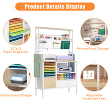 Load image into Gallery viewer, GDLF Craft Storage Cabinet Compatible with Cricut Machines, Supports Simultaneous Use of 2 Cutting Machines & Printer, Large Craft Organizer with Drawer, Vinyl Roll Holder, Tool & Accessory Workspace