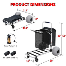 Load image into Gallery viewer, GDLF Foldable Beach Cart with Adjustable Handle and 12" Balloon Wheels, Heavy Duty Aluminum  220LBS Capacity