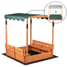 Load image into Gallery viewer, GDLF Wooden Outdoor Sandbox Convertible Canopy Covered Sand Box bench Seat Storage
