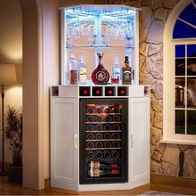 Load image into Gallery viewer, Tall Corner Bar Cabinet with Fridge Space, LED Liquor Cabinet, White