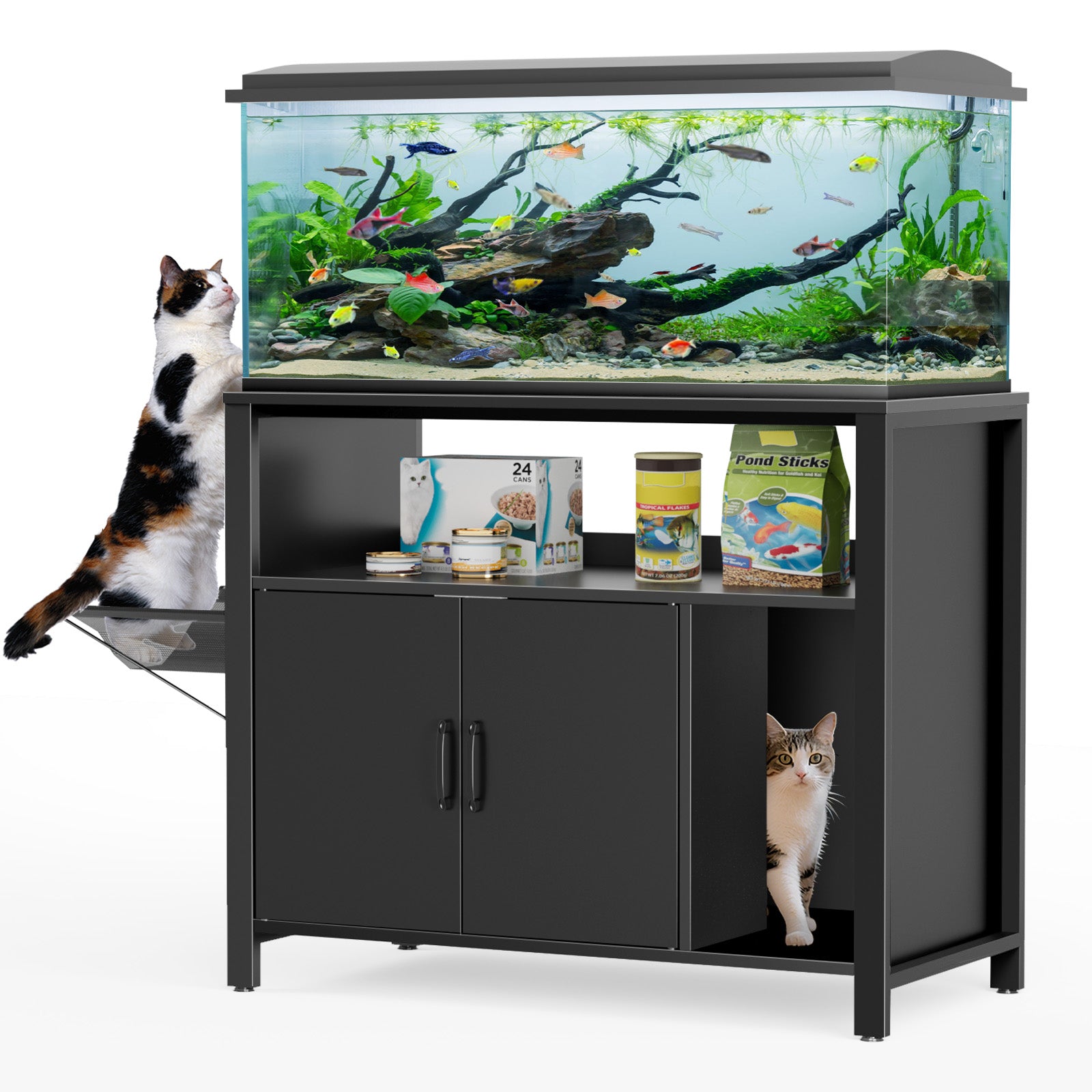GDLF 40-50 Gallon Fish Tank Stand with Hidden Litter Box Cabinet and Cat Perch,36.6