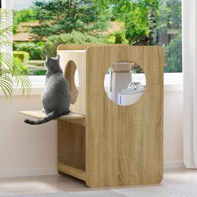 Cat Feeding Station, Dog-Proof Elevated Cat Feeding Table with Window Perch