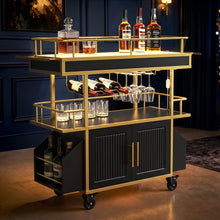 Load image into Gallery viewer, LED Bar Cart with Cabinet Storage, Rolling Drink Cart with Wheels