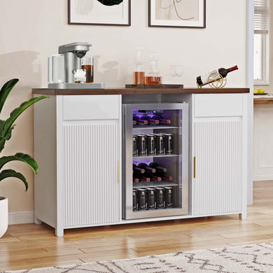 Coffee Bar Cabinet with Fridge Space, Mini Fridge Cabinet，Buffet Sideboard，53.2