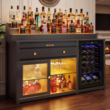 Load image into Gallery viewer, 60.2-Inch Home Bar Cabinet with Fridge Space, 3-Tier Display, Black