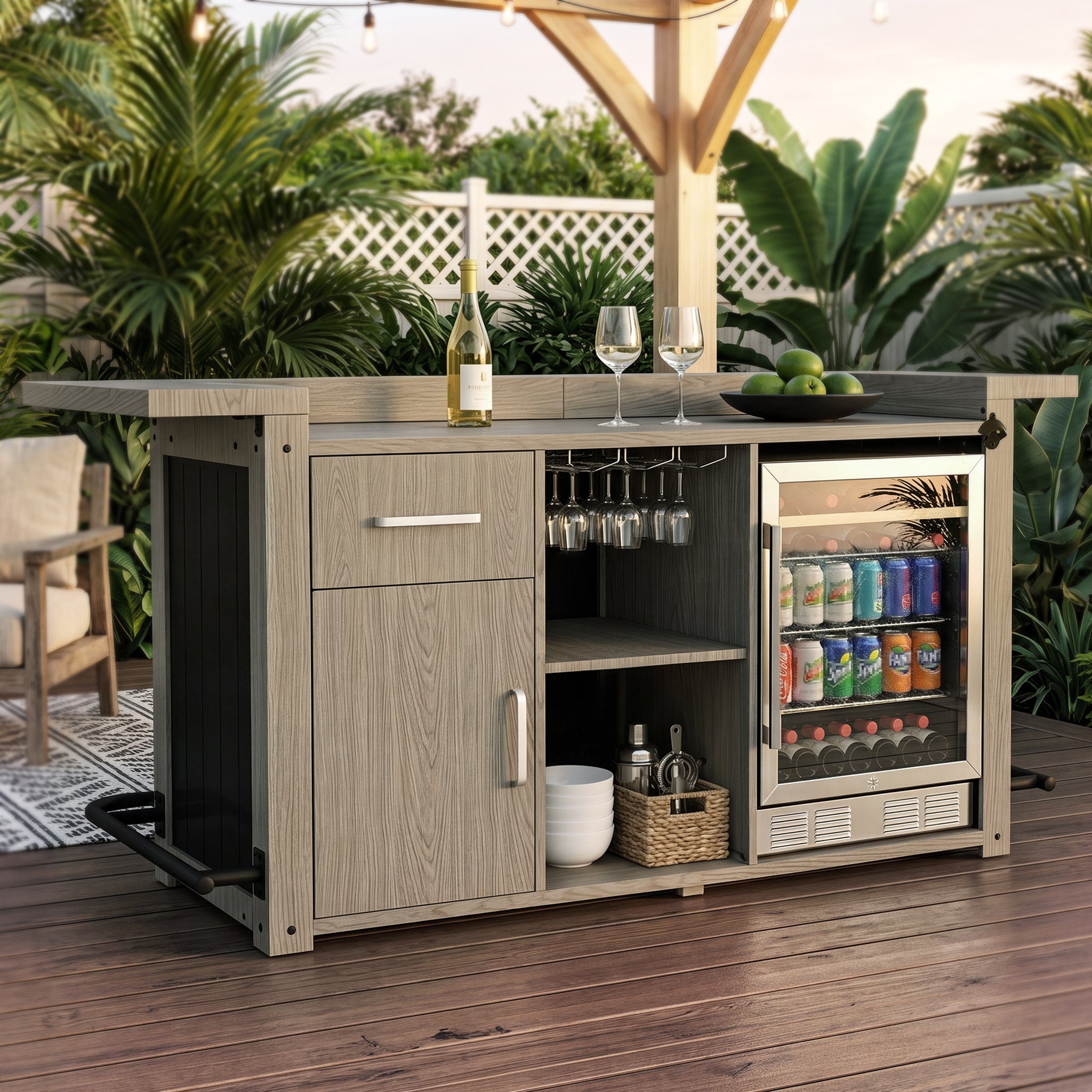 friars club deckセット Outdoor Bar Cabinet with Fridge Space, Patio Backyard Bar with