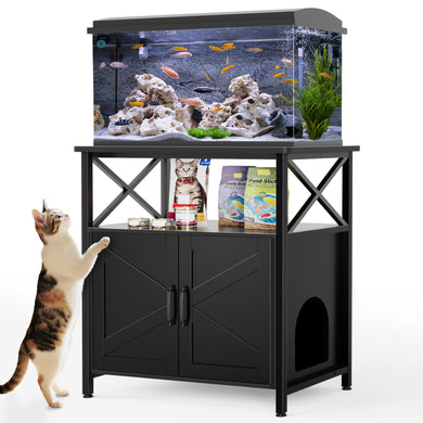 20-29 Gallon Fish Tank Stand, Aquarium Stand with Cat Litter Box Enclosure, Black