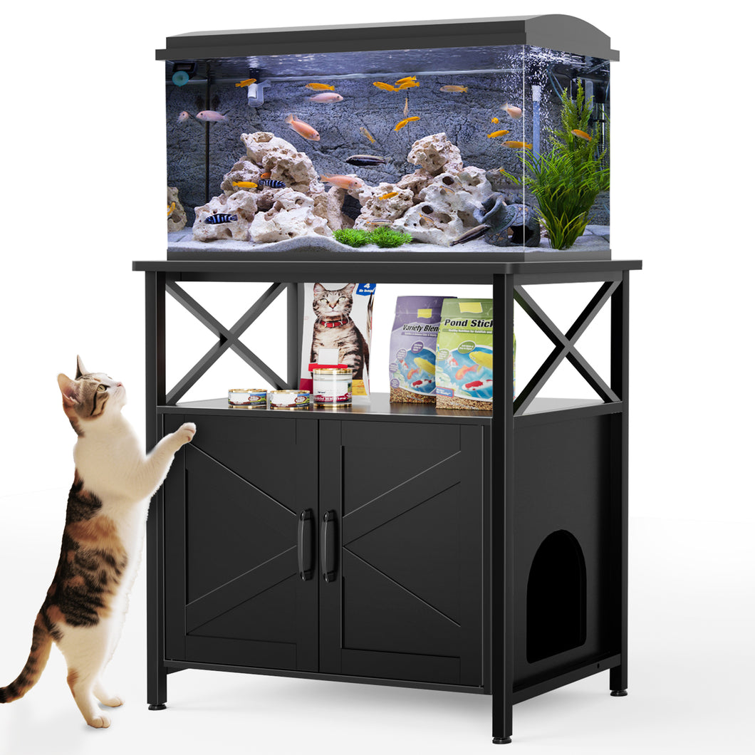 20-29 Gallon Fish Tank Stand, Aquarium Stand with Cat Litter Box Enclosure, Black