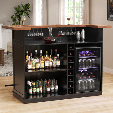 Home Bar Unit with Fridge Space, U-Shape Liquor Wine Cabinet, 63