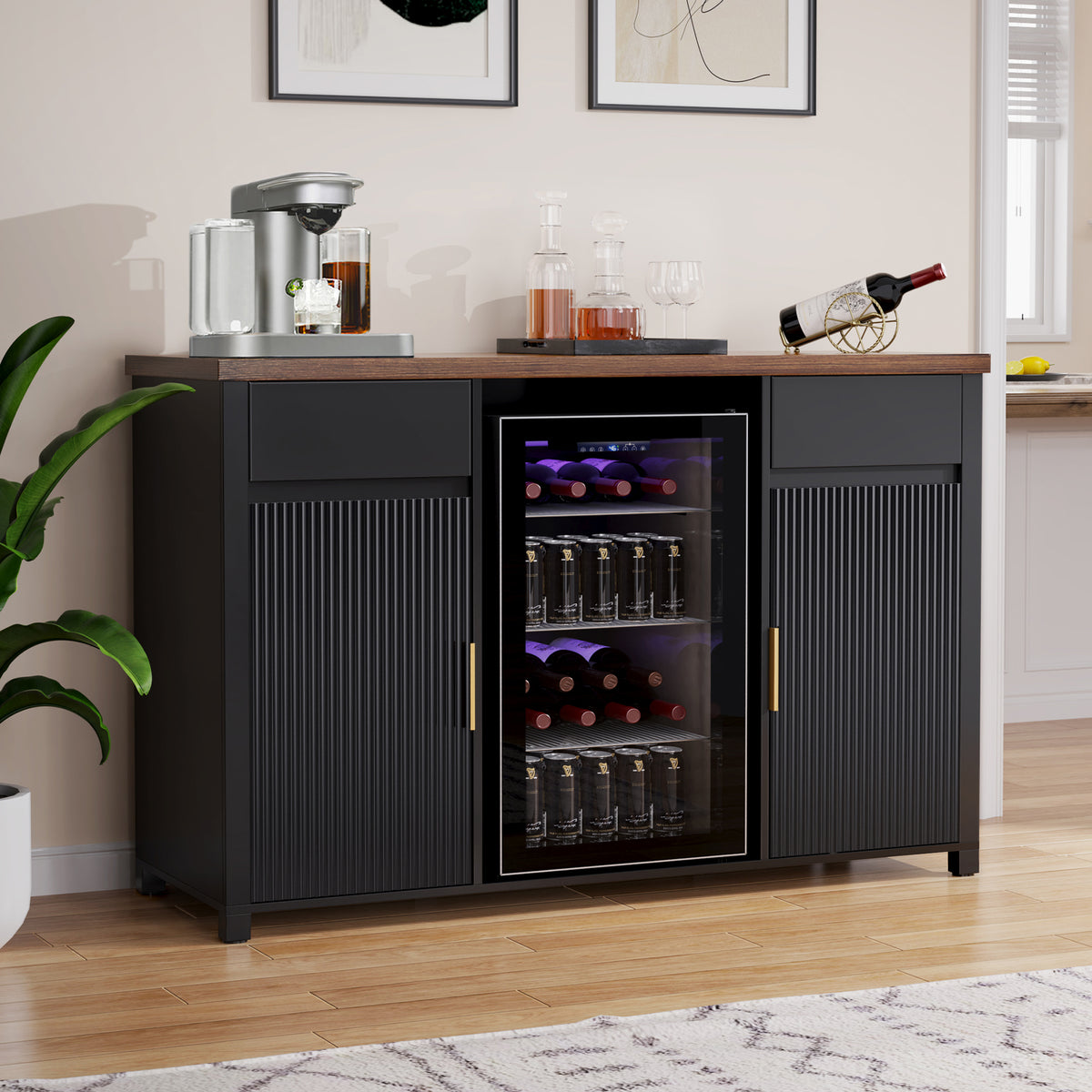 Coffee Bar Cabinet with Fridge Space, Mini Fridge Cabinet，Buffet Sideb ...