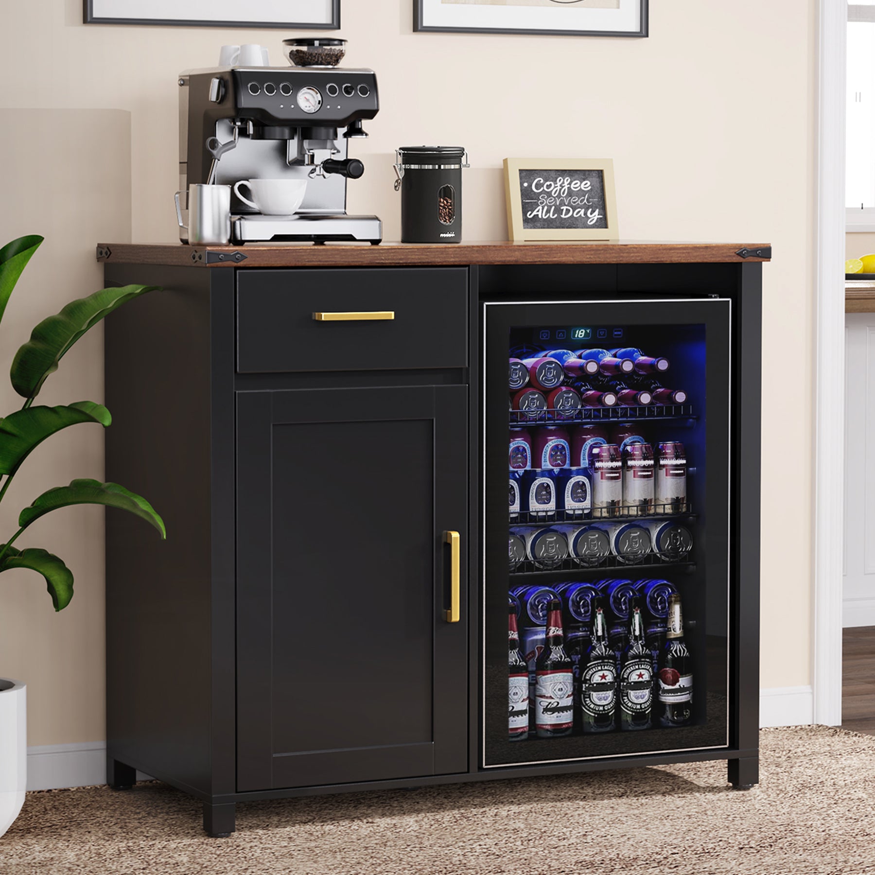 Coffee Bar with Mini Fridge Space, Mini Fridge Cabinet Stand for Dorm, Kitchen or Office, image size:1800x1800