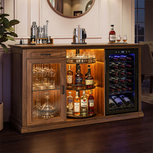 Load image into Gallery viewer, 60.2-Inch Home Bar Cabinet with Wine Fridge Space, Amber LED