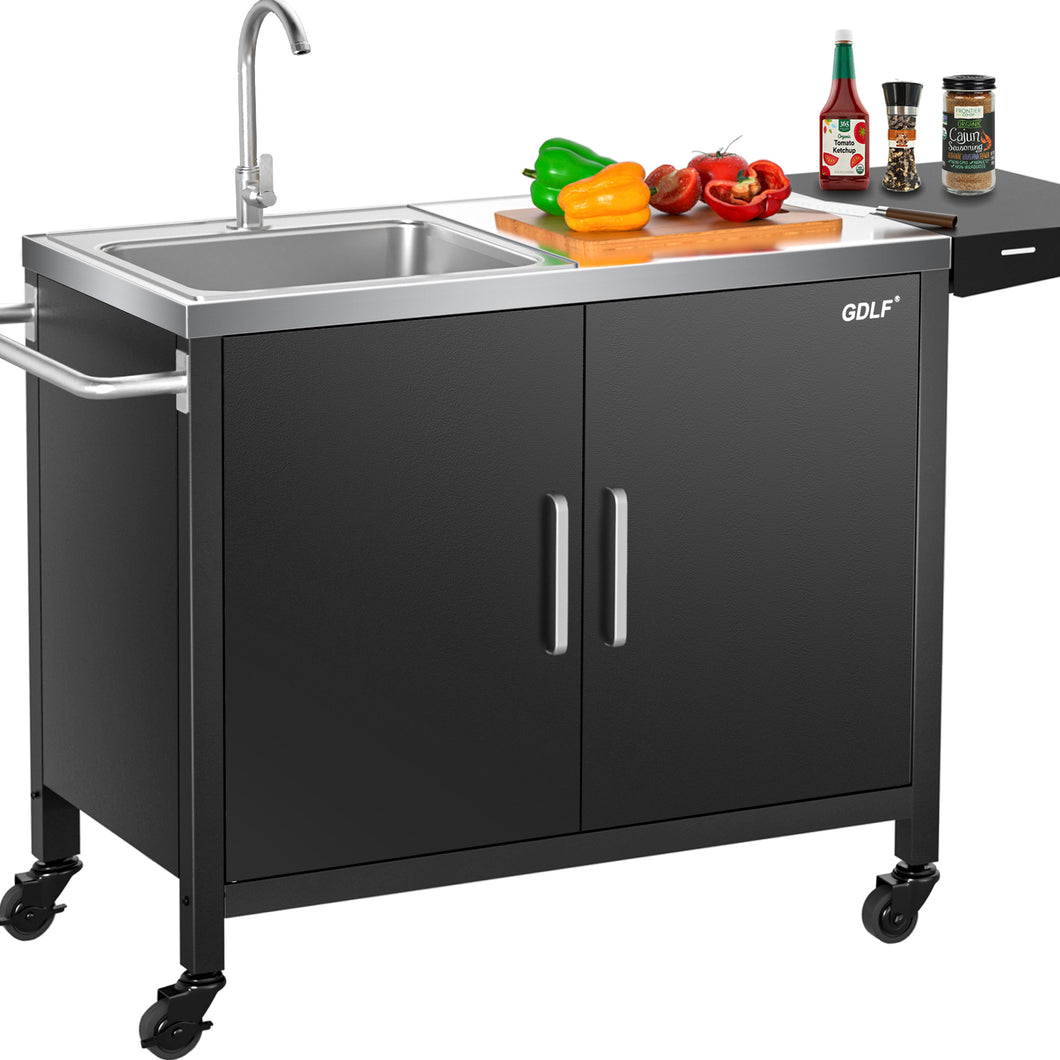 GDLF Outdoor Grill Table with Sink,Metal Outdoor Grill Cart, Outdoor Kitchen Island with Stainless Steel Sink