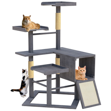 GDLF Outdoor Cat Tree, 67'' Weatherproof Wood Cat Tree Tower for Large Cats with Condo and Scratching Posts, Perches