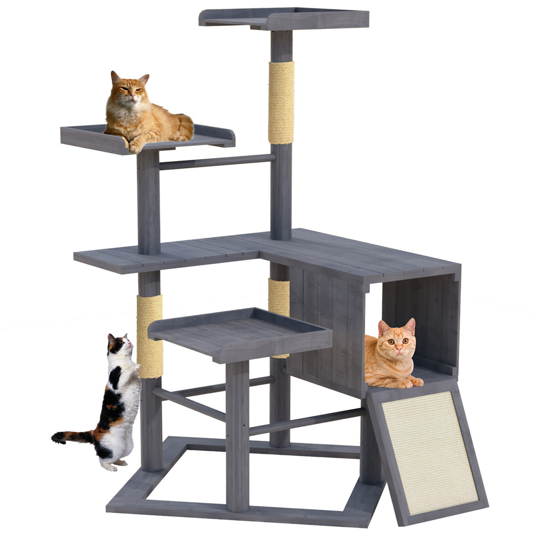 GDLF Outdoor Cat Tree, 67'' Weatherproof Wood Cat Tree Tower for Large Cats with Condo and Scratching Posts, Perches