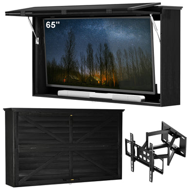 GDLF Outdoor TV Enclosure, 65 Inch Solid Wood Weatherproof TV Cabinet with Premium Dual-Arm Mount (Fits 60 to 65