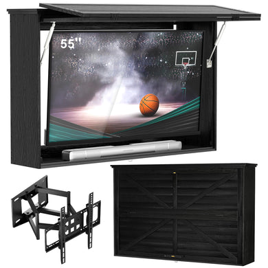 GDLF Outdoor TV Enclosure Solid Wood TV Cover 55 Inch Weatherproof with Premium Dual-Arm TV Mount