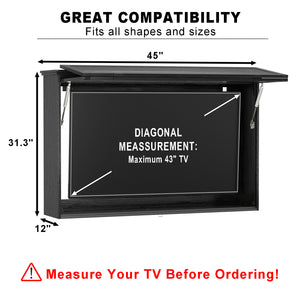 GDLF Outdoor TV Enclosure, 43-Inch Solid Wood Weatherproof TV Cover with Heavy-Duty Single-Arm Mount (Fits 32-43 inch), Black