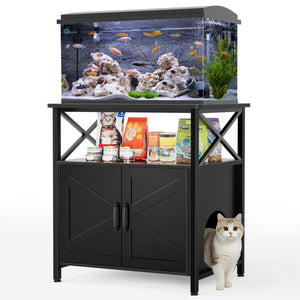 20-29 Gallon Fish Tank Stand, Aquarium Stand with Cat Litter Box Enclosure, Black