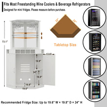 Load image into Gallery viewer, Tall Corner Bar Cabinet with Fridge Space, LED Liquor Cabinet, White