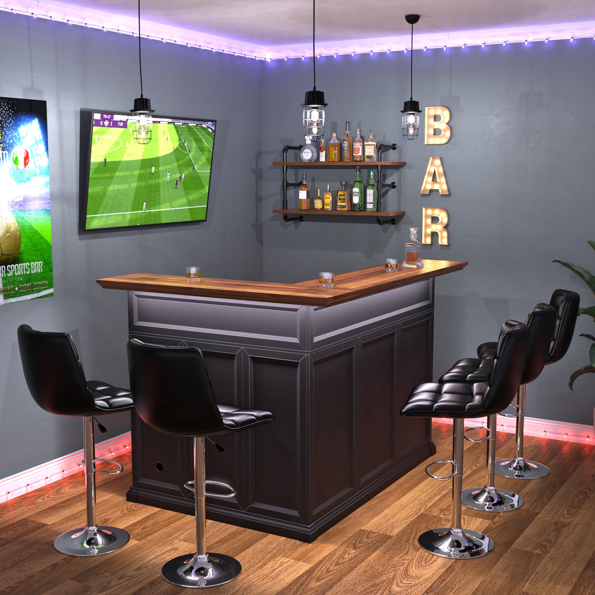 L Shaped Home Bar Cabinet with Fridge Space, Oversized Modern Basement ...