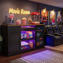 Load image into Gallery viewer, 70.1" Snack Bar Cabinet with Fridge Space for Home Theater with LED Lights, Black