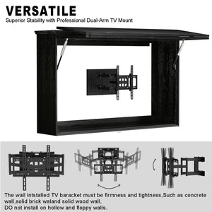 GDLF Outdoor TV Enclosure, 65 Inch Solid Wood Weatherproof TV Cabinet with Premium Dual-Arm Mount (Fits 60 to 65" TVs), Black
