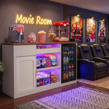 Load image into Gallery viewer, 70.1" Snack Bar Cabinet with Fridge Space for Home Theater with LED Lights, White
