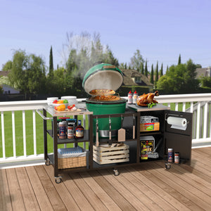 GDLF Grill Table Compatible with Big Green Egg Grill,Heavy Duty Metal Green Egg Stand with Accessories Storage