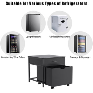 Mini Fridge Stand with Storage, Heavy Duty Mini Fridge Table with Rolling Cabinet