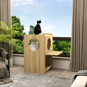 Cat Feeding Station, Dog-Proof Elevated Cat Feeding Table with Window Perch