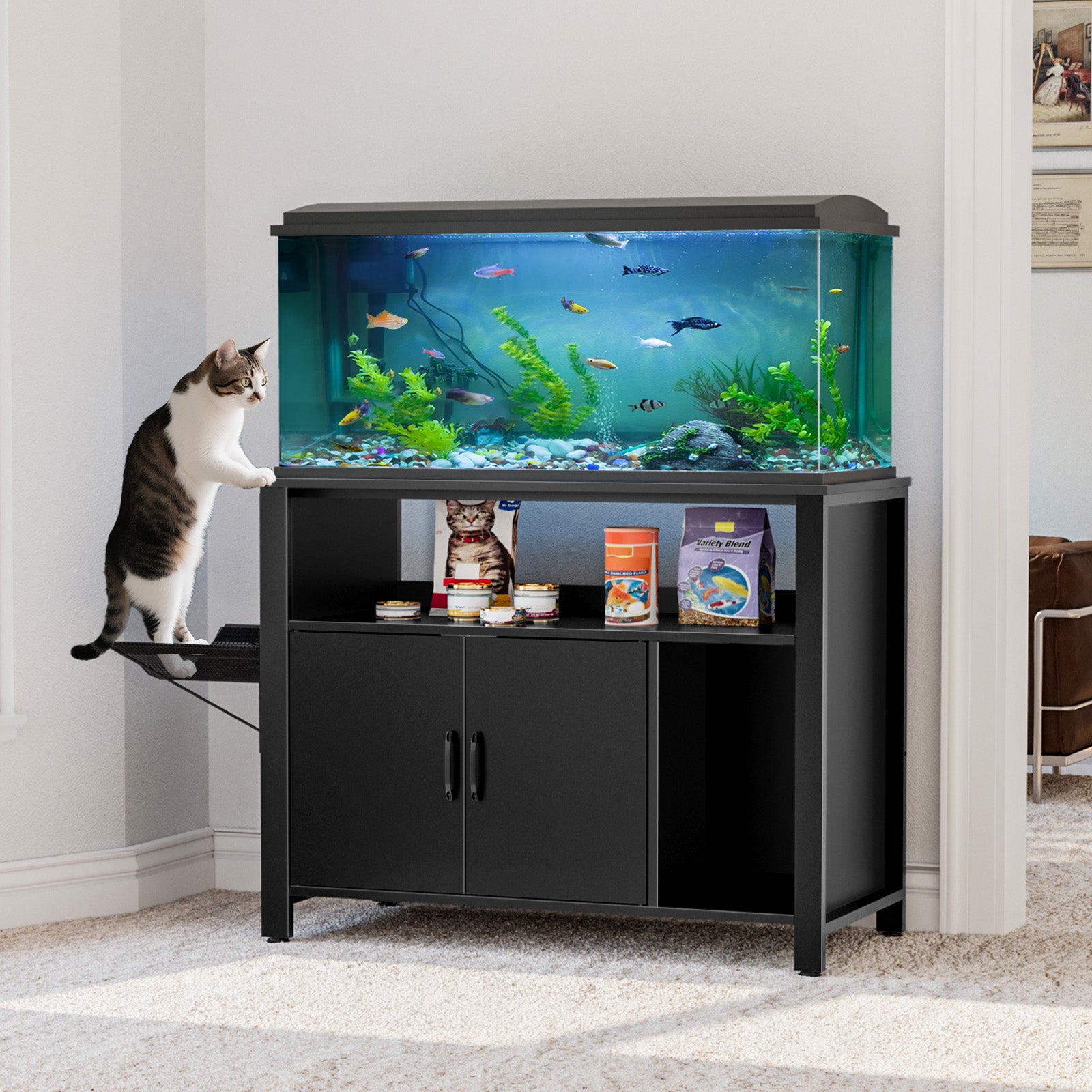 40-50 Gallon Fish Tank Stand with Hidden Litter Box Cabinet and Cat Pe shopGDLF 40-50 Gallon Fish Tank Stand with Hidden Litter Box Cabinet and Cat Pe shopGDLF