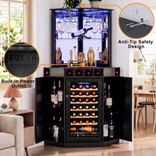 Load image into Gallery viewer, Tall Corner Bar Cabinet with Fridge Space, LED Liquor Cabinet, Black