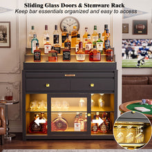 Load image into Gallery viewer, 39.4-Inch Home Bar Cabinet with 3-Tier LED-Lit Liquor Display, Black