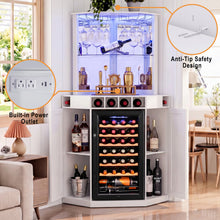 Load image into Gallery viewer, Tall Corner Bar Cabinet with Fridge Space, LED Liquor Cabinet, White