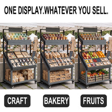 Load image into Gallery viewer, Rolling Vendor Display Stand for Pop Up Shops with Adjustable Dividers for Crafts, Gifts, Snacks and Small Goods