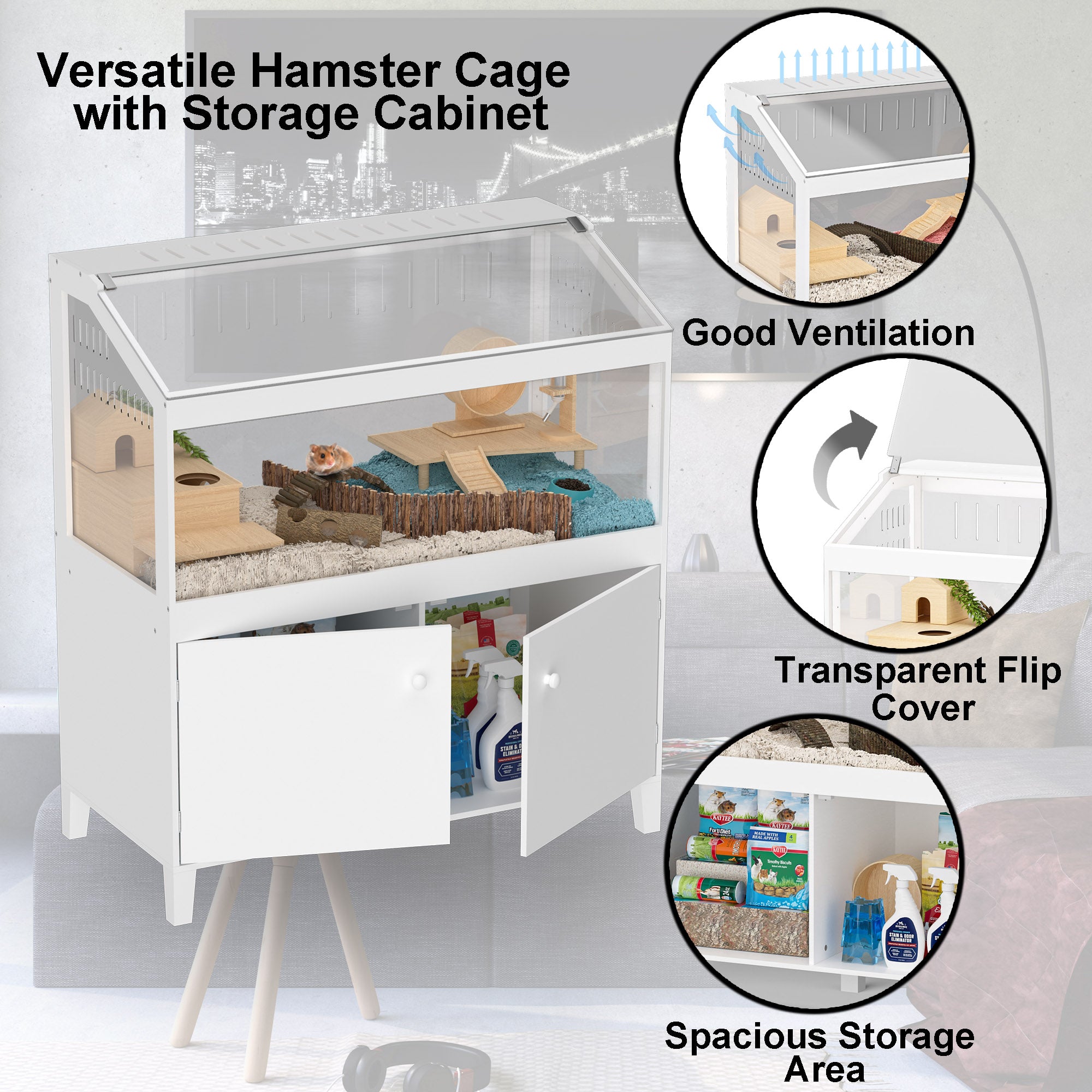 GDLF Hamster Cage with Storage Cabinet Small Animal, Large Habitat for ...
