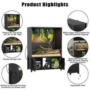 48"x24" Reptile Tank Stand for 120–230 Gallon Terrariums with Storage