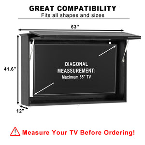 GDLF Outdoor TV Enclosure, 65 Inch Solid Wood Weatherproof TV Cabinet with Premium Dual-Arm Mount (Fits 60 to 65" TVs), Black