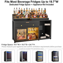 Load image into Gallery viewer, 60.2-Inch Home Bar Cabinet with Fridge Space, 3-Tier Display, Black