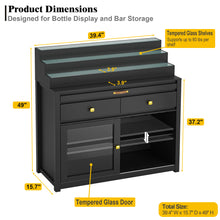 Load image into Gallery viewer, 39.4-Inch Home Bar Cabinet with 3-Tier LED-Lit Liquor Display, Black