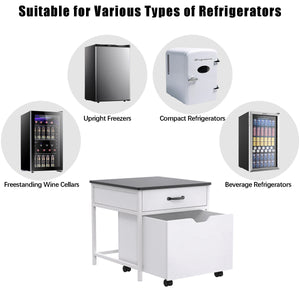 Mini Fridge Stand with Storage, Heavy Duty Mini Fridge Table with Rolling Cabinet