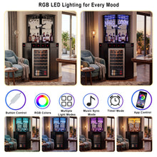 Load image into Gallery viewer, Tall Corner Bar Cabinet with Fridge Space, LED Liquor Cabinet, Black