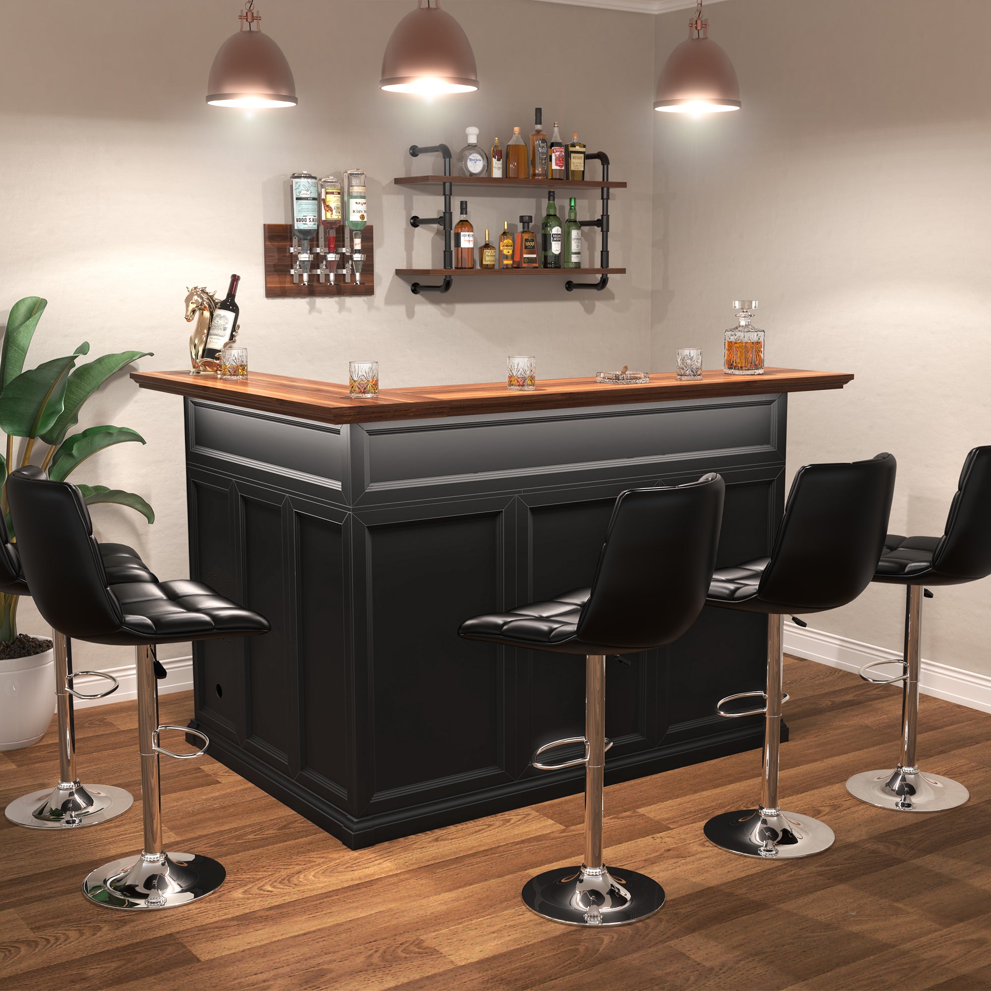 L Shaped Home Bar Cabinet with Fridge Space, Oversized Modern Basement ...