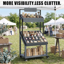 Load image into Gallery viewer, Rolling Vendor Display Stand for Pop Up Shops with Adjustable Dividers for Crafts, Gifts, Snacks and Small Goods